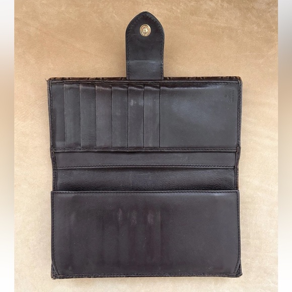 Gucci Guccissima Gold Heart Cocoa Brown Leather Continental Long Wallet